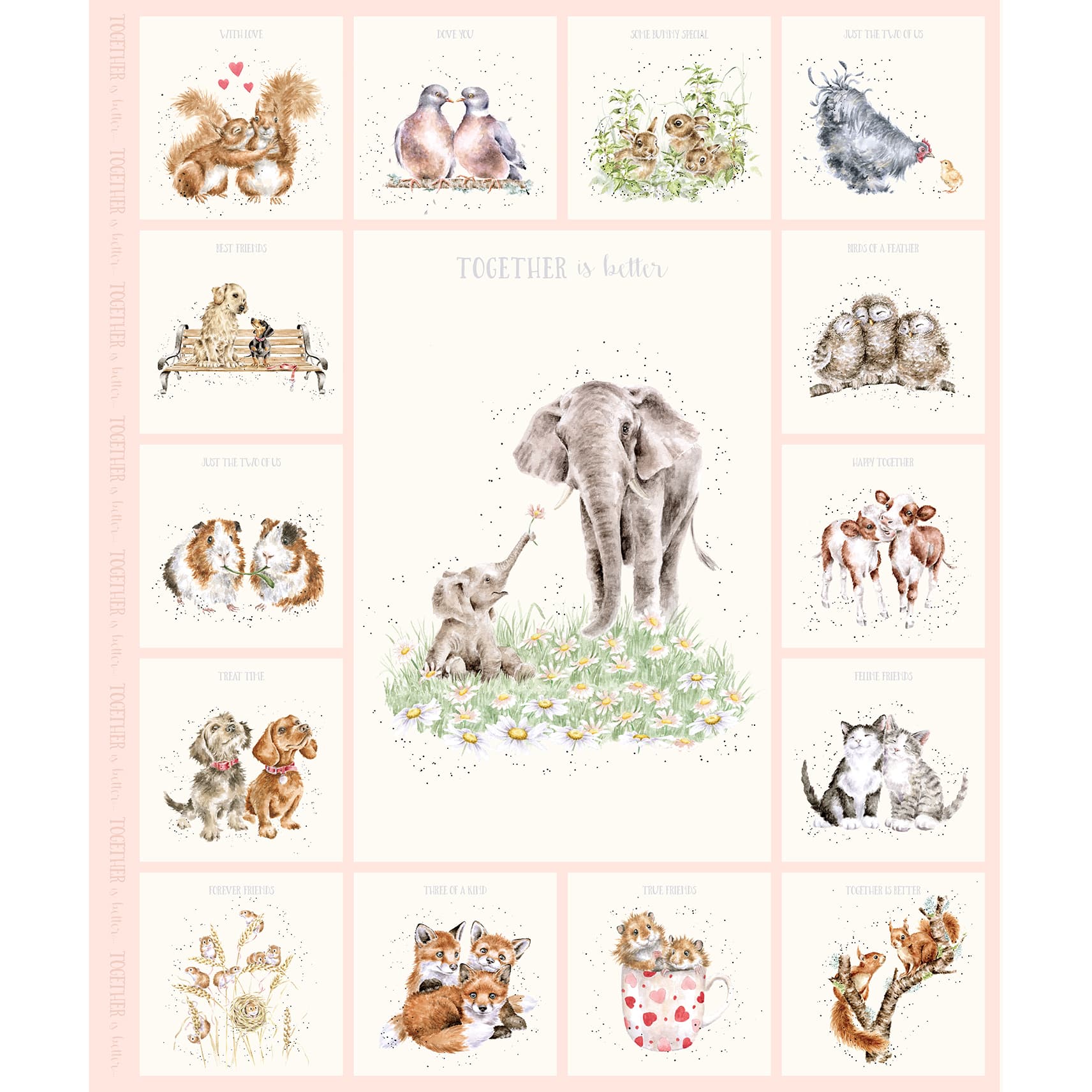 Together is Better by Hannah Dale - Elephant Panel (36") - Pale Pink   (114)