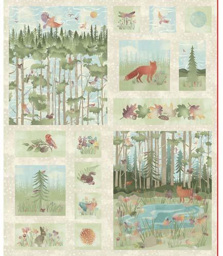 Forest Chatter - PANEL 1 yd. - Forest animals & nature - 2 larger scenes