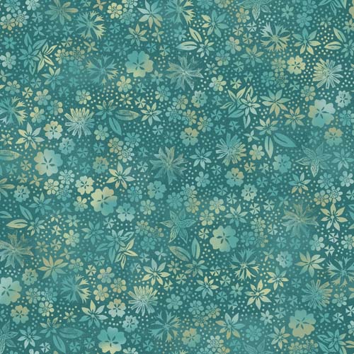 Forest Chatter - Flowers - Turquoise - flowers in teal shades on dk turquoise