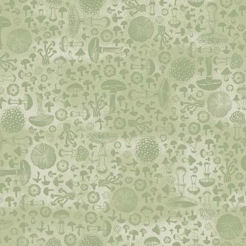 Forest Chatter - Mushroom - Green - Tone on tone mushrooms