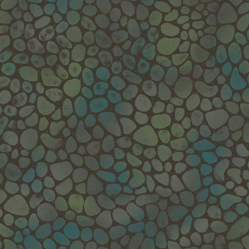 Forest Chatter - Pebbles - Turquoise - teal, green&gray pebbles on black