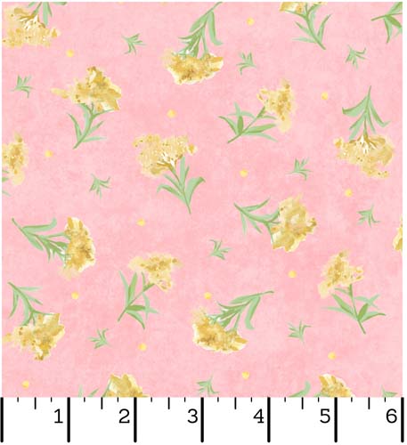 All KS NE Shop Hop 2022 - Goldenrod - Pink, Yellow - sprays of flowers on pink