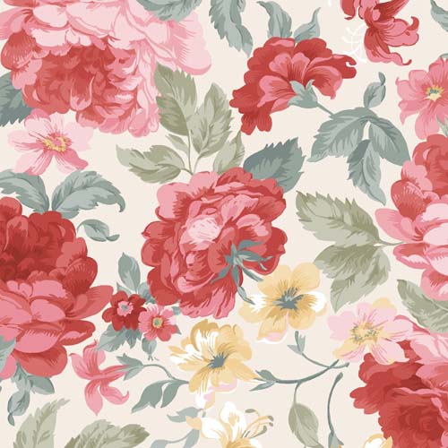 La Fleur Flannel - Focal Floral - Cream/Multi - Large pink roses on cream