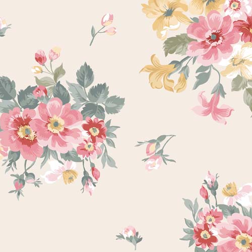 La Fleur Flannel - Bouquets -Cream - tossed floral on cream
