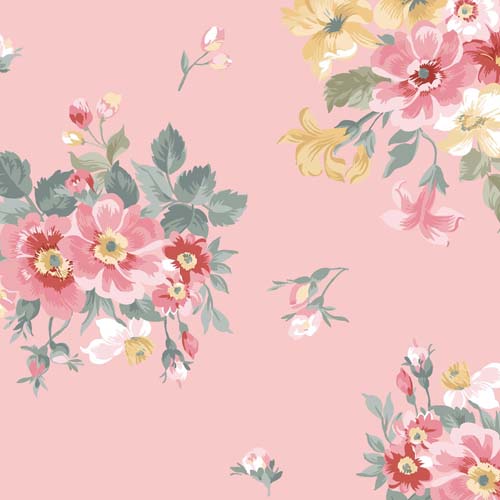La Fleur Flannel - Bouquets -Pink - tossed floral on pink