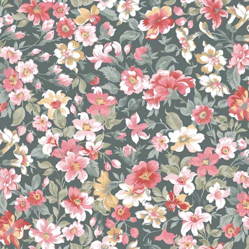 La Fleur Flannel - Packed Floral - Green/Multi - Pink floral on dark green