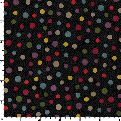 Flannel - Bonnies Butterflies - Dots - Black - colorful dots on black tweed