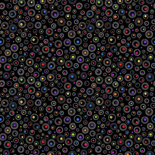 Prismatic - Dotted Rings - Black/Multi - colorful dots in dotted rings on black