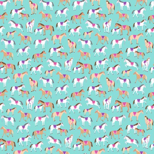 Dreamland - Horses - Turquoise - white and tan horses on turquoise