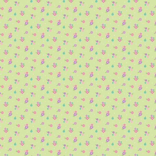 Dreamland - Flower toss - Green - pink and purple flowers on light green