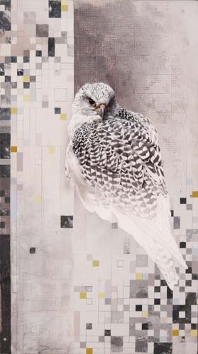 Falcon Ridge - PANEL 24in. - Black/Tan - large falcon on geometric background