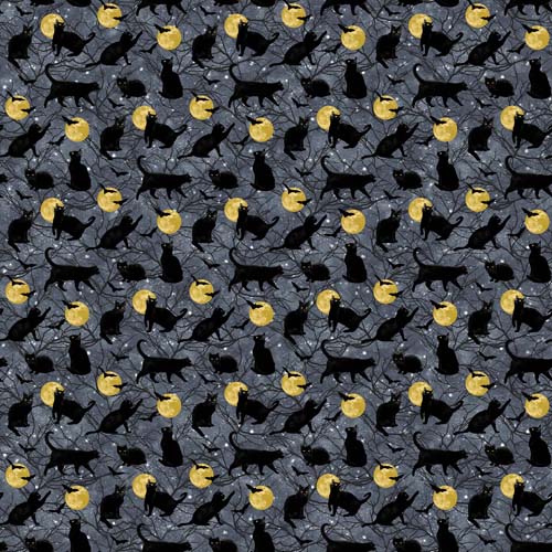 Hocus Pocus - Black Cats -Gray/multi-  Cats, bats & moon against starry sky