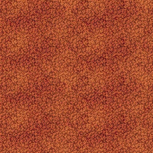Marrakech - Stonehenge- Scroll - Rust - leafy scroll in scarlet & gold on rust