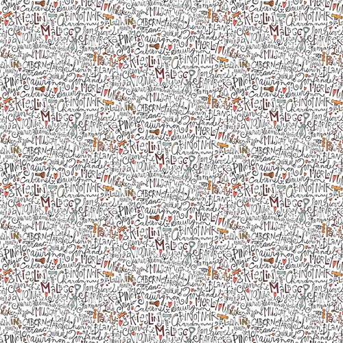 Whiskers & Wine - Wino Words - White/multi - wine related text
