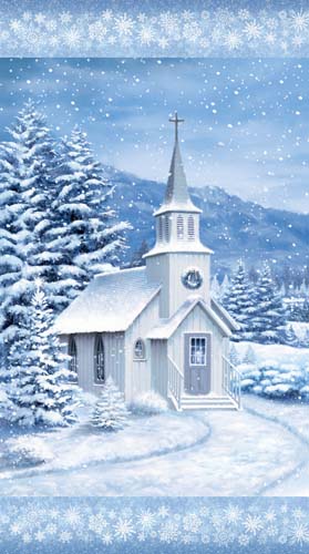 All That Glitters -  PANEL 24in. - Blue - Winter scenic w/ church