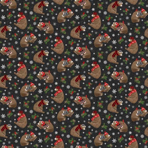 Beary Merry Christmas - Tossed Bears - Charcoal - sleeping bears on black