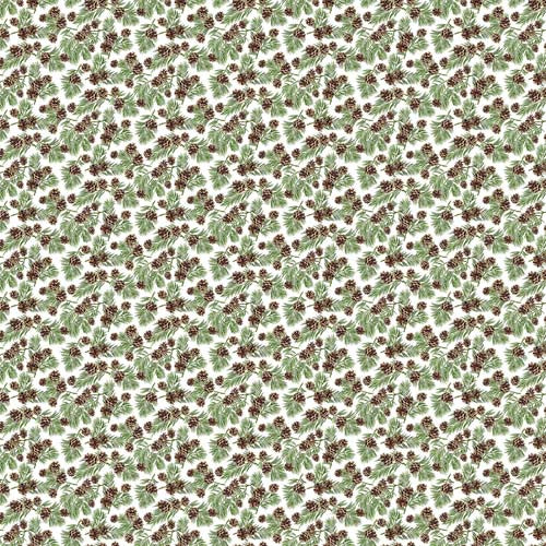 Beary Merry Christmas - Pine Cones - White - pine cones & branches on white