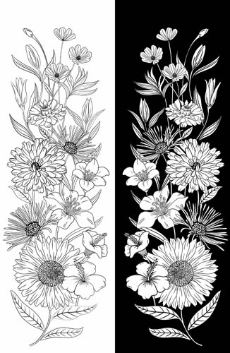 Ebony & Ivory - PANEL approx.28 in. - split Black & white floral