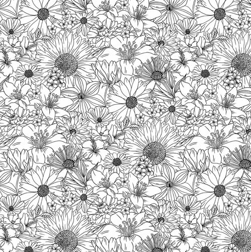 Ebony & Ivory - Contour drawings of flowers - black floral on white
