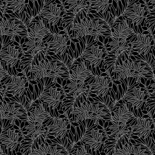 Ebony & Ivory - Outlined leave - Black - white leaves on black
