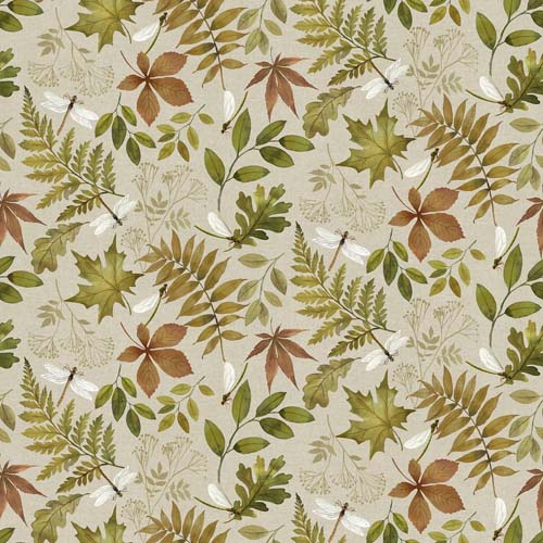 Natural Elements - Leaf and Dragonfly- Taupe - foliage & dragonflies on taupe