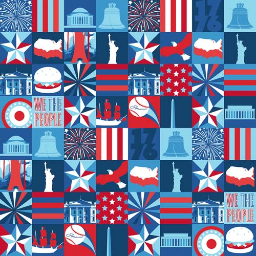 America 250 - Icon Blocks - Navy - approx 3inch square w/American icons