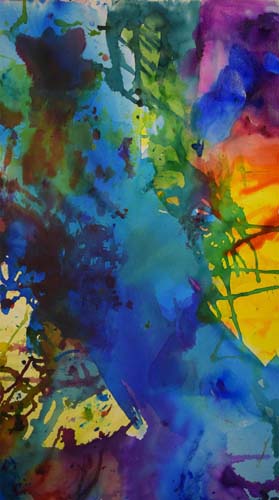 Wildflower II  - Ink Pour - Midnight Blue - Dark & bright colors on blue