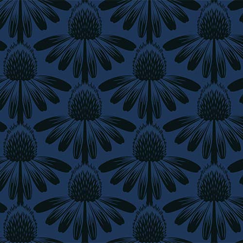 Indelible - Coneflower - Night - rows of flowers on dark blue - Anna Maria