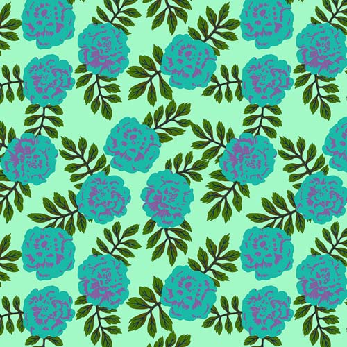 Yesterday - Carnation - Mint - Teal flowers on mint green - Anna Maria