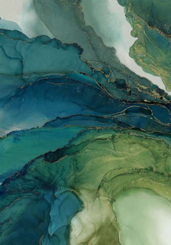 Midas Touch - PANEL 30in. - Teal/Green - abstract watercolor w/gold metallic (11)