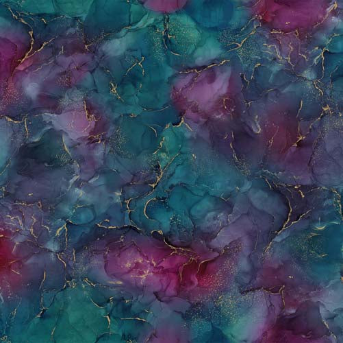 Midas Touch - Multi Texture -Plum/Teal -  marble texture w/gold accents
