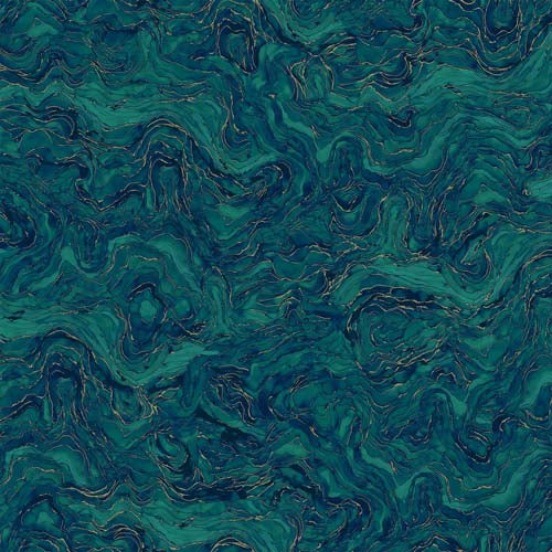 Midas Touch - Wave Texture - Teal - gold metallic waves on teal