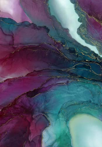 Midas Touch - PANEL 30in. -Plum/Teal - Abstract watercolor w/gold metallic (10)
