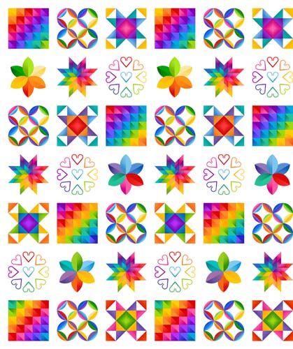 Color Play - Patches - rainbow colored cheater patches 1/2 yd repeat