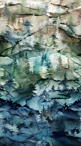 Northern Peaks - Forest Ombre- light taupe to dark blue- mountains & forest