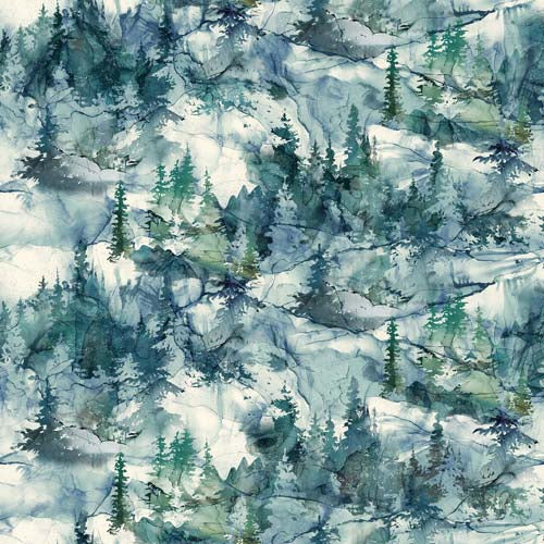 Northern Peaks - Dense Forest- Dark Blue - Forest & mountains in blues
