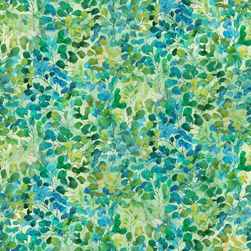 Morning Light - Packed Leaves - Light green - green & teal leaves on lt.green