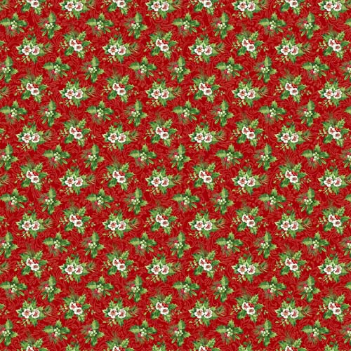 Yuletide Traditions - Hellebore - Red/Multi - white flowers & holly on red