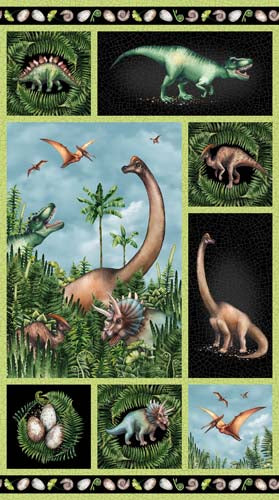 Paleo Tales - PANEL 24in. - multi sized patches of dinosaurs (110)