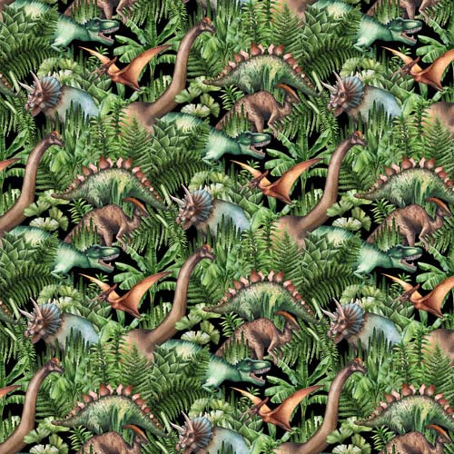 Paleo Tales - Dino Jungle - Black/Multi - Dinosaurs among greenery