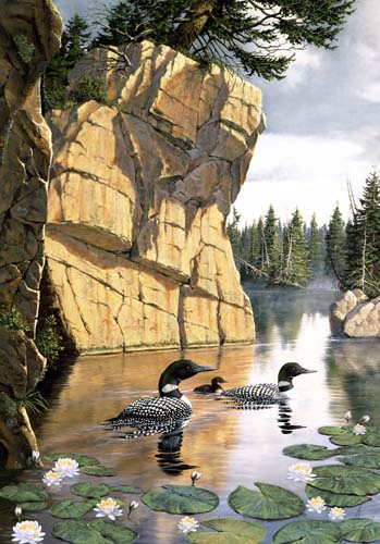 Still Waters - PANEL approx.30 in. - birds on a still lake