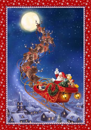 Twas the Night Before Christmas - 30in. PANEL - Santa & his sleigh