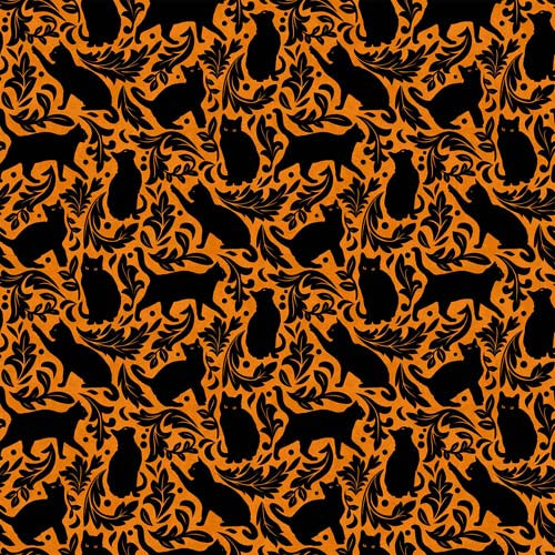 Hallow's Eve -  Cat Damask - Orange/black - Black cats on orange