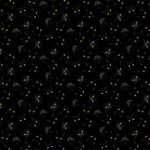 Hallow's Eve - Cats Eyes - Black - tossed cats wit yellow eyes on black