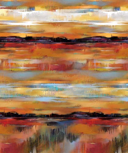 Tranquil Tides - Sunset Ombre -Ochre/Multi - sunset landscape - running yardage