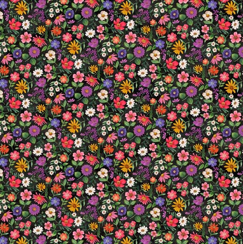 Hide and Seek - Small Floral - Black - colorful flowers on black