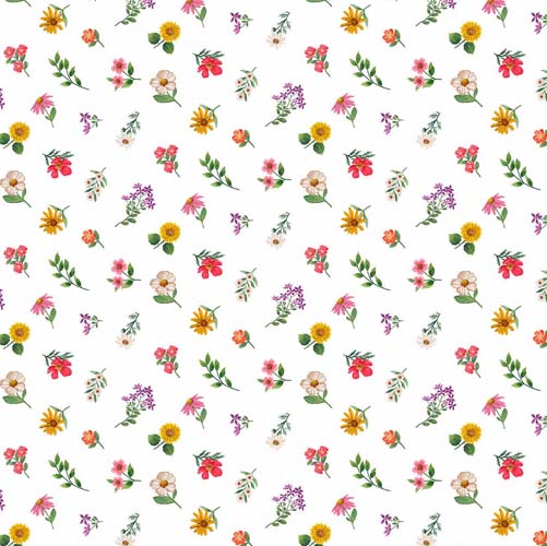 Hide and Seek - Mini Floral Toss - White - tossed colorful flowers on white