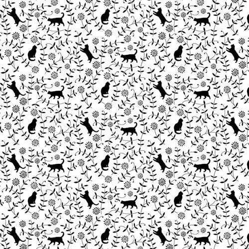 Hide and Seek - Cat Toss - Black/White- black cats & flowers on white