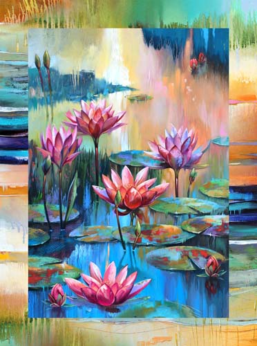 Lotus - PANEL 32in. - Waterlilies in the pond (15)