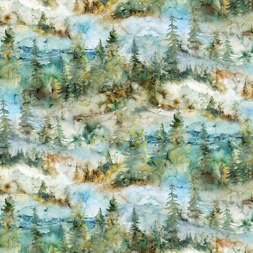 Row By Row 2025 - The Great Outdoors - Mountain Scene - Teal/Multi